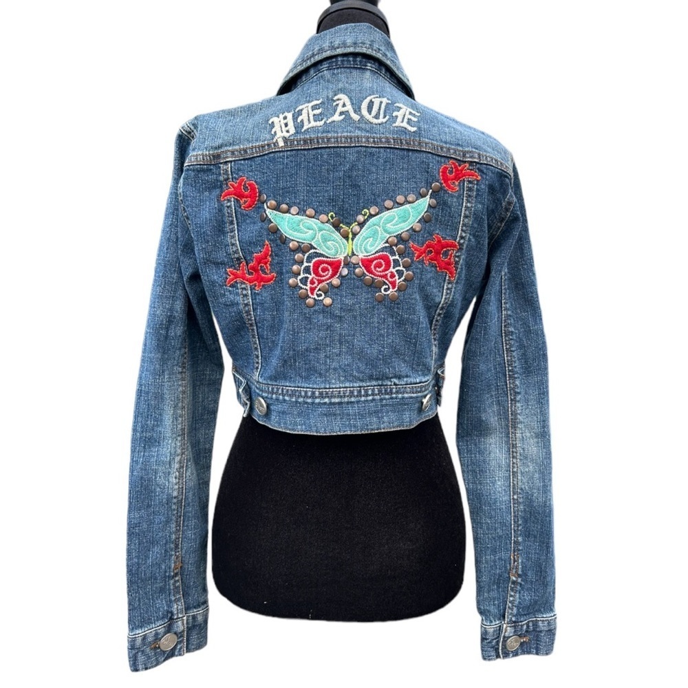 Vintage Joy Jean Studded Butterfly Cropped Denim Jacket Size: M | J1 = JOY Jean - Picture 1 of 10